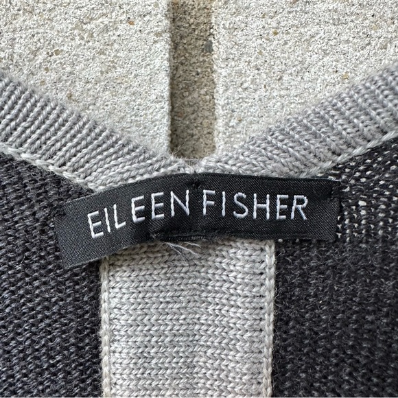Eileen Fisher Merino Wool Open Front Cardigan Gray Contrast Trim Sustainable - Picture 6 of 13